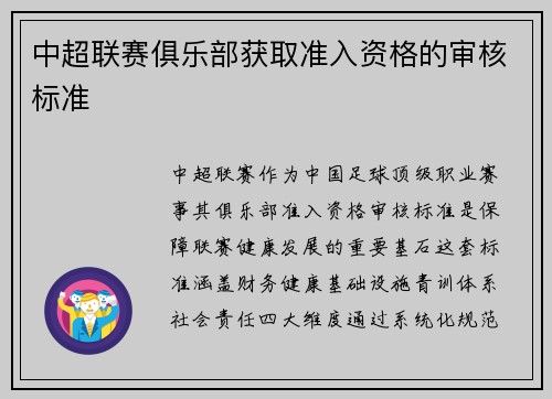 中超联赛俱乐部获取准入资格的审核标准
